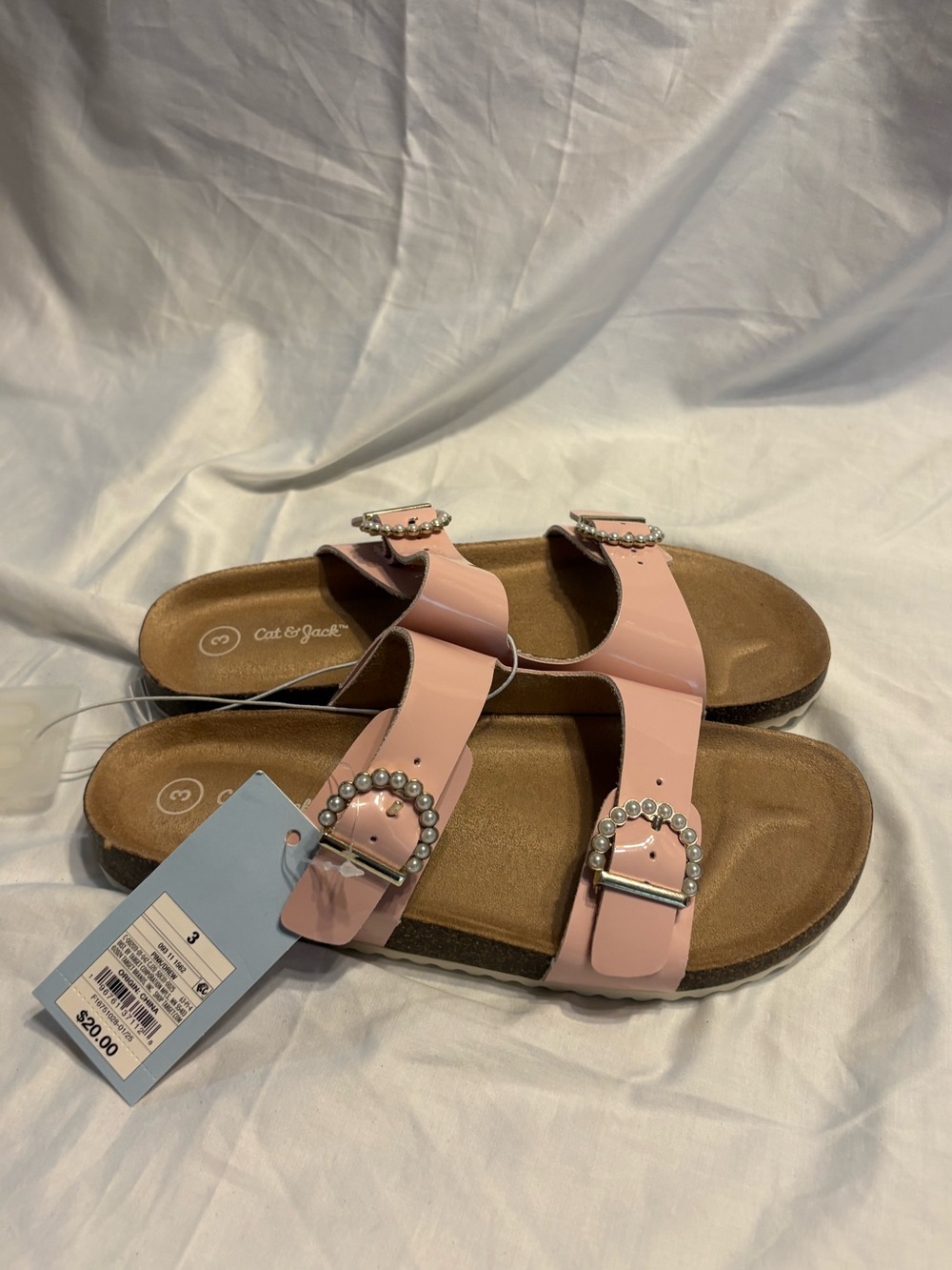 Light Pink Double-Strap Rhinestone Buckle Sandals